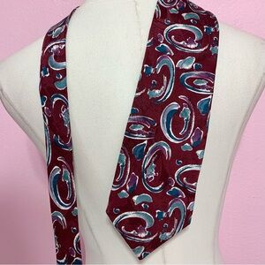 Vintage 100% Silk Burgundy Abstract Patterned Tie